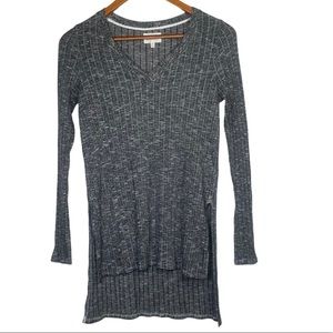 Deletta XS Grey Ribbed High Lo Long Sleeve Top